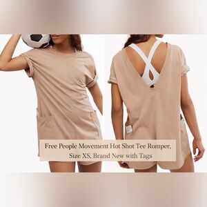 Free People Movement Hot Shot Tee Romper Mocha Latte Size XS NWT Athleisure